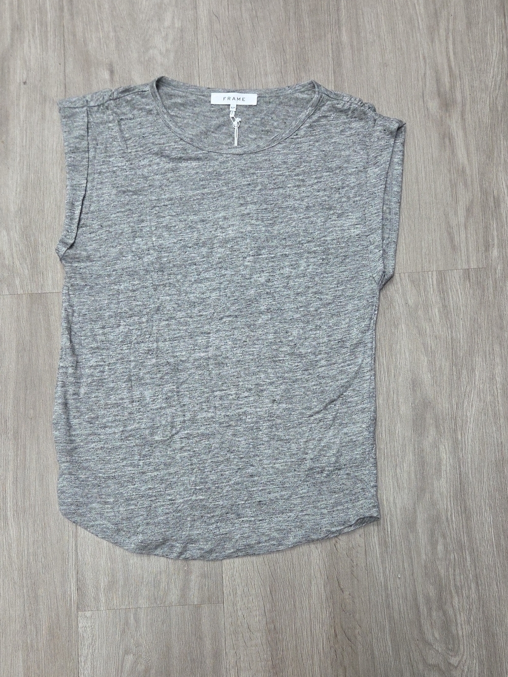 Frame Denim Heather Gray Muscle Tee 100% Linen Size S